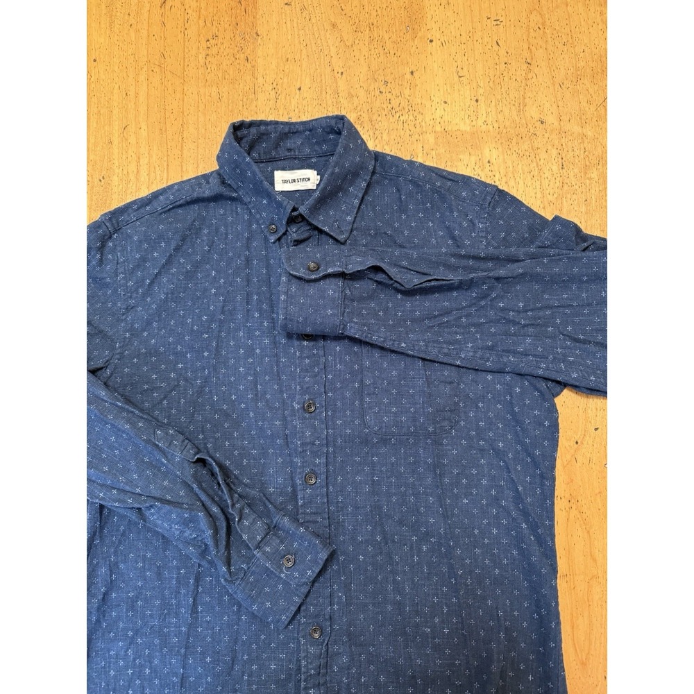 Taylor Stitch The Jack Shirt Mens 40 Blue Geo Print Button Up Organic Cotton